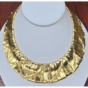 VTG 1980s Egyptian Revival Gold Tone Collar Necklace Unsigned Les Bernard 16"